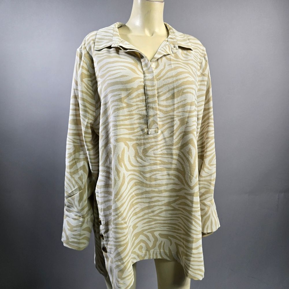 Chico's Xl Beige Zebra Print Men's Casual Shirt R3